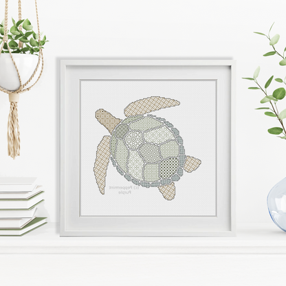 Green Sea Turtle Blackwork Pattern by Peppermint Purple