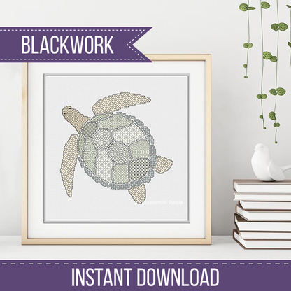 Green Sea Turtle Blackwork Pattern by Peppermint Purple