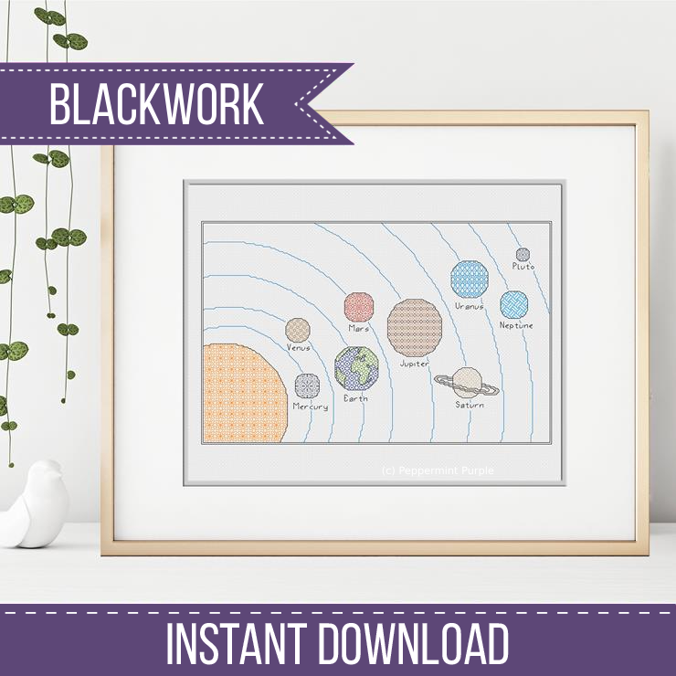 The Planets Blackwork Blackwork Pattern by Peppermint Purple