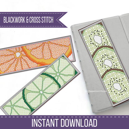 Fruit Bookmarks Blackwork Pattern by Peppermint Purple