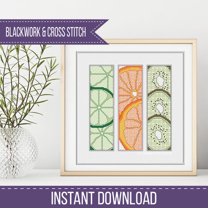 Fruit Bookmarks Blackwork Pattern by Peppermint Purple