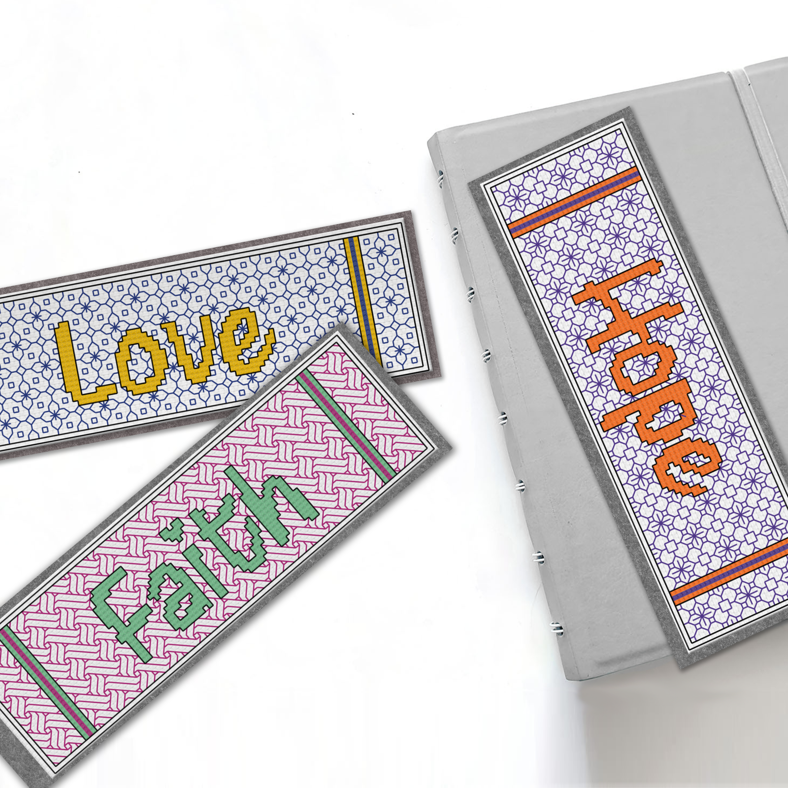 Blackwork Pattern - Faith, Love, Hope Bookmarks – Peppermint Purple