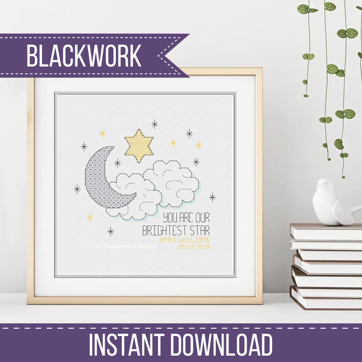 Brightest Star Blackwork Blackwork Pattern by Peppermint Purple