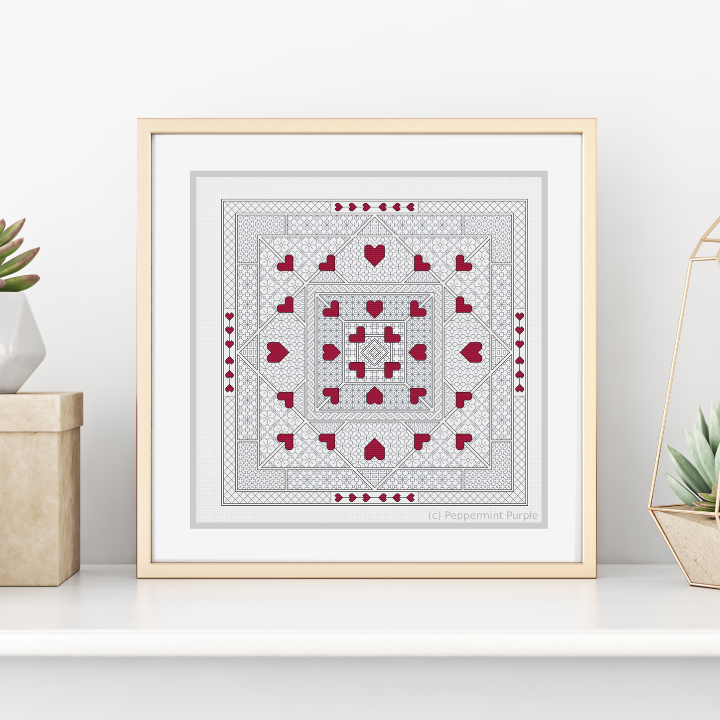 Blackwork Hearts Pattern Blackwork Pattern by Peppermint Purple