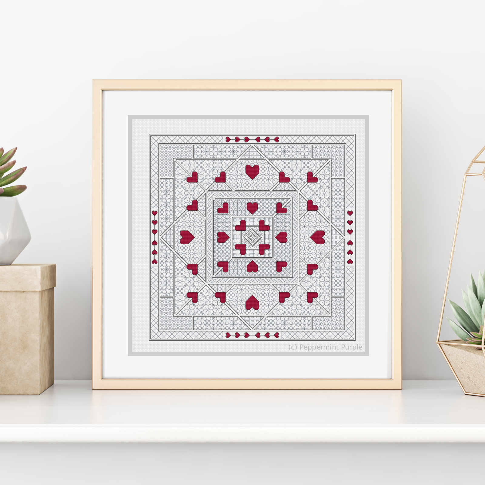 Blackwork Hearts Pattern Blackwork Pattern by Peppermint Purple