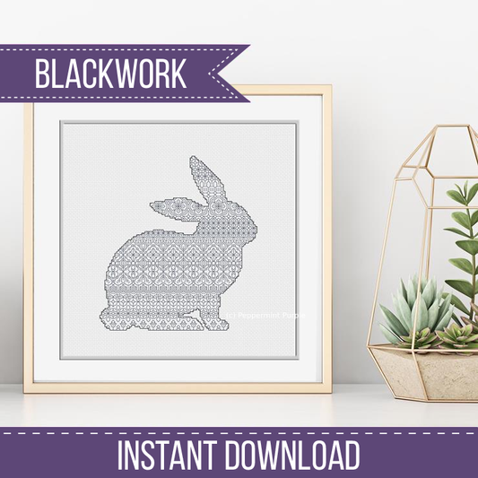 Blackwork Bunny Rabbit Blackwork Pattern by Peppermint Purple