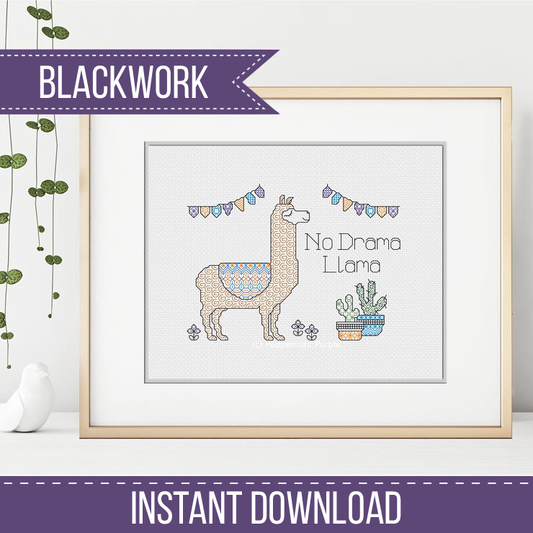 No Drama Llama Blackwork Pattern by Peppermint Purple