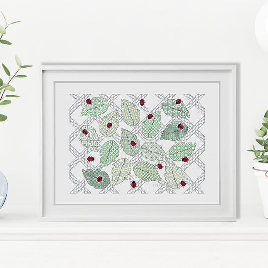 Ladybugs & Leaves Blackwork Blackwork Pattern by Peppermint Purple