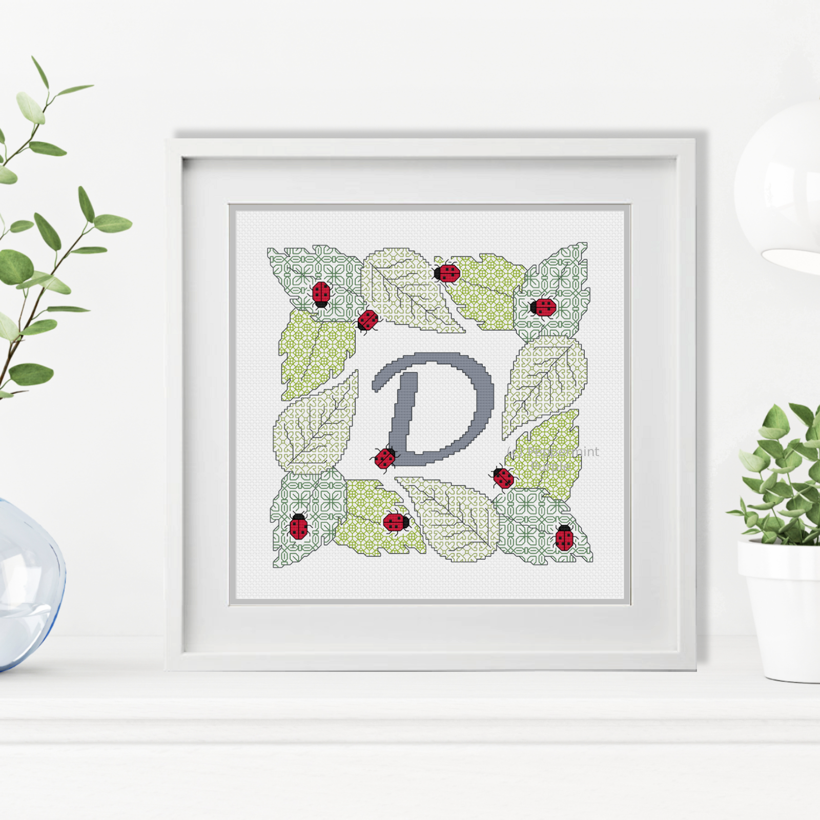 Ladybug Letters Blackwork Pattern by Peppermint Purple