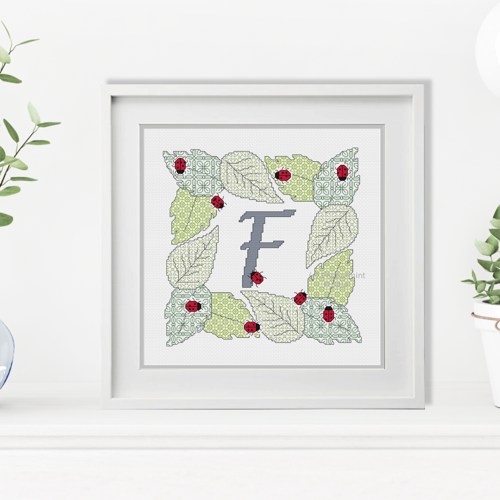 Ladybug Letters Blackwork Pattern by Peppermint Purple