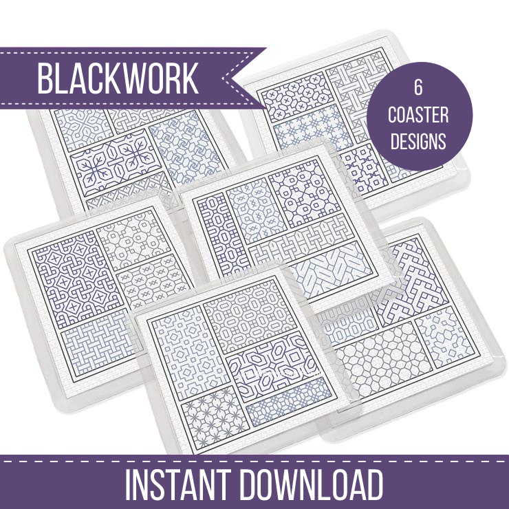 Rainy Day Coasters Blackwork Pattern by Peppermint Purple