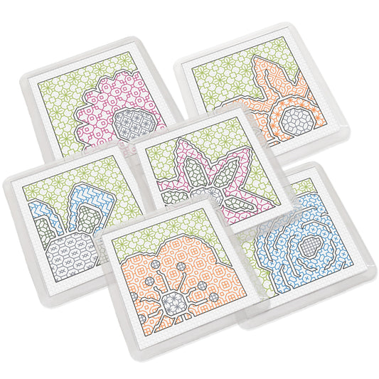 Bold Floral Coasters Blackwork Pattern by Peppermint Purple
