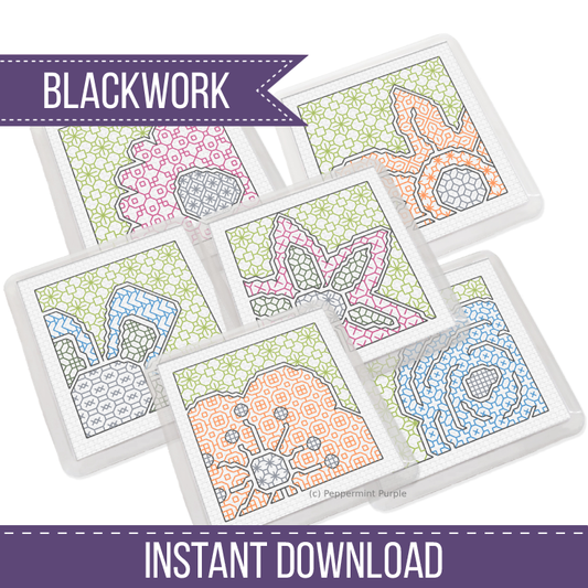 Bold Floral Coasters Blackwork Pattern by Peppermint Purple