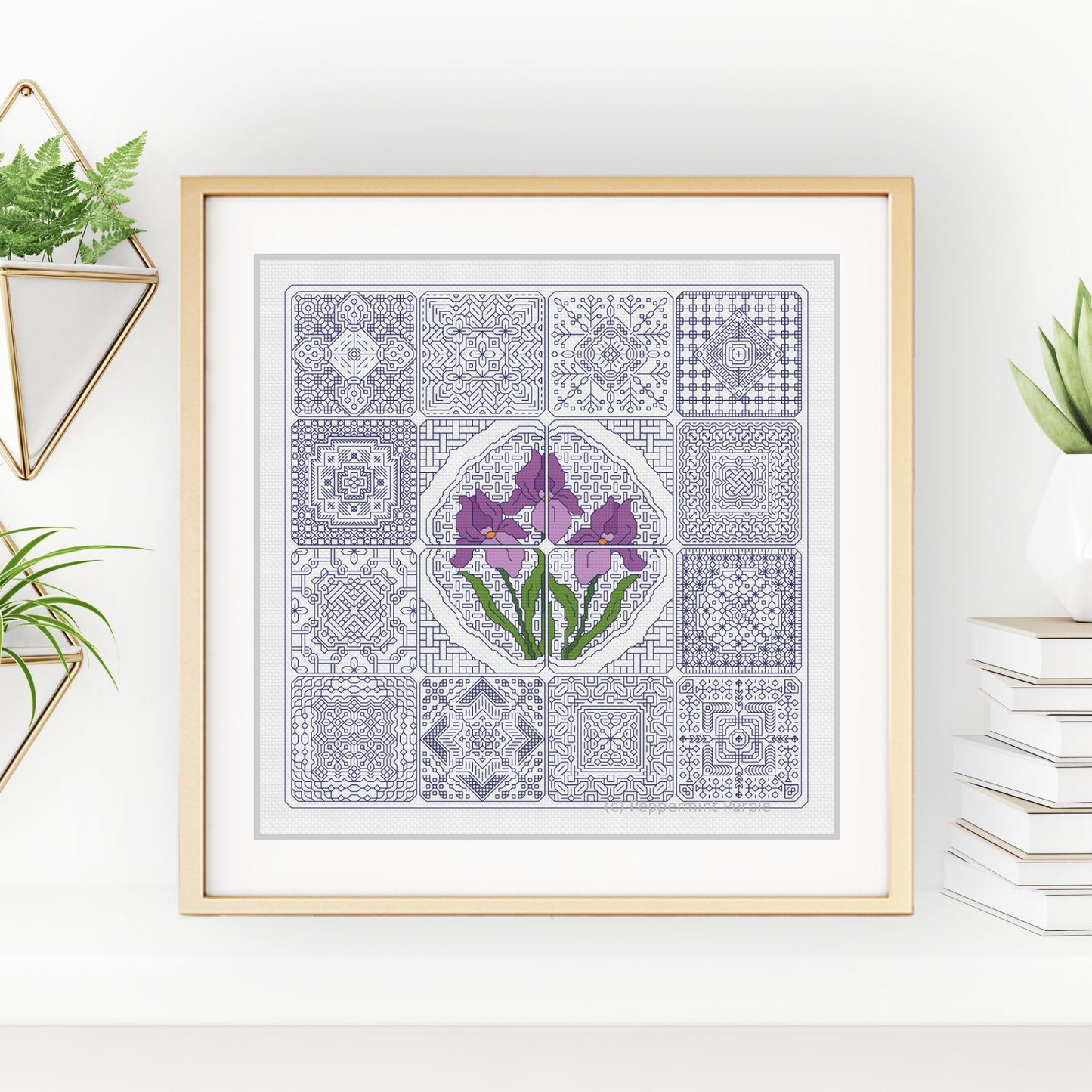 Dutch Tiles - Iris Blackwork Pattern by Peppermint Purple