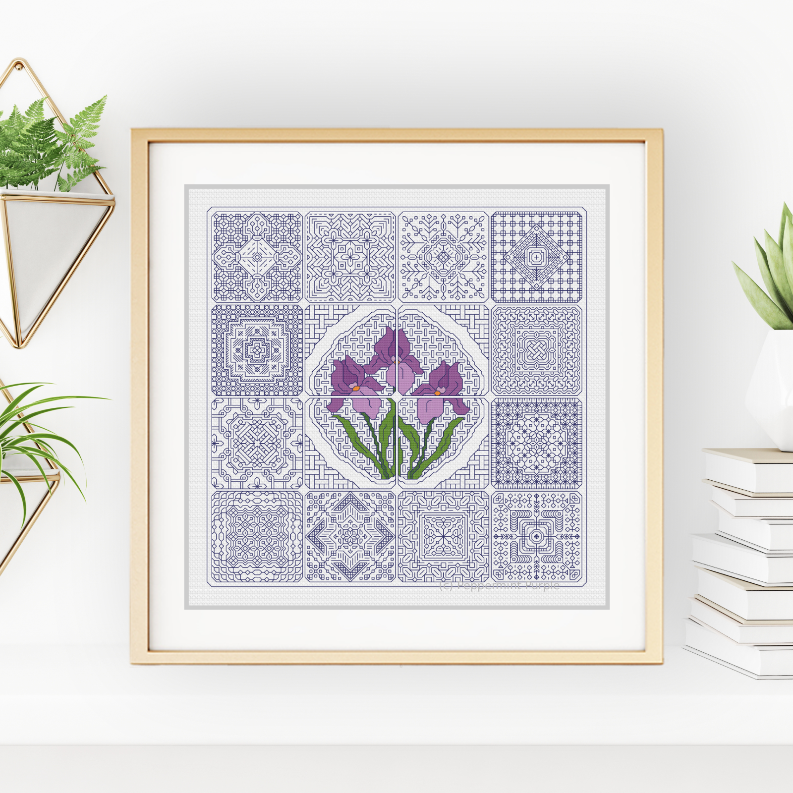 Dutch Tiles - Iris Blackwork Pattern by Peppermint Purple