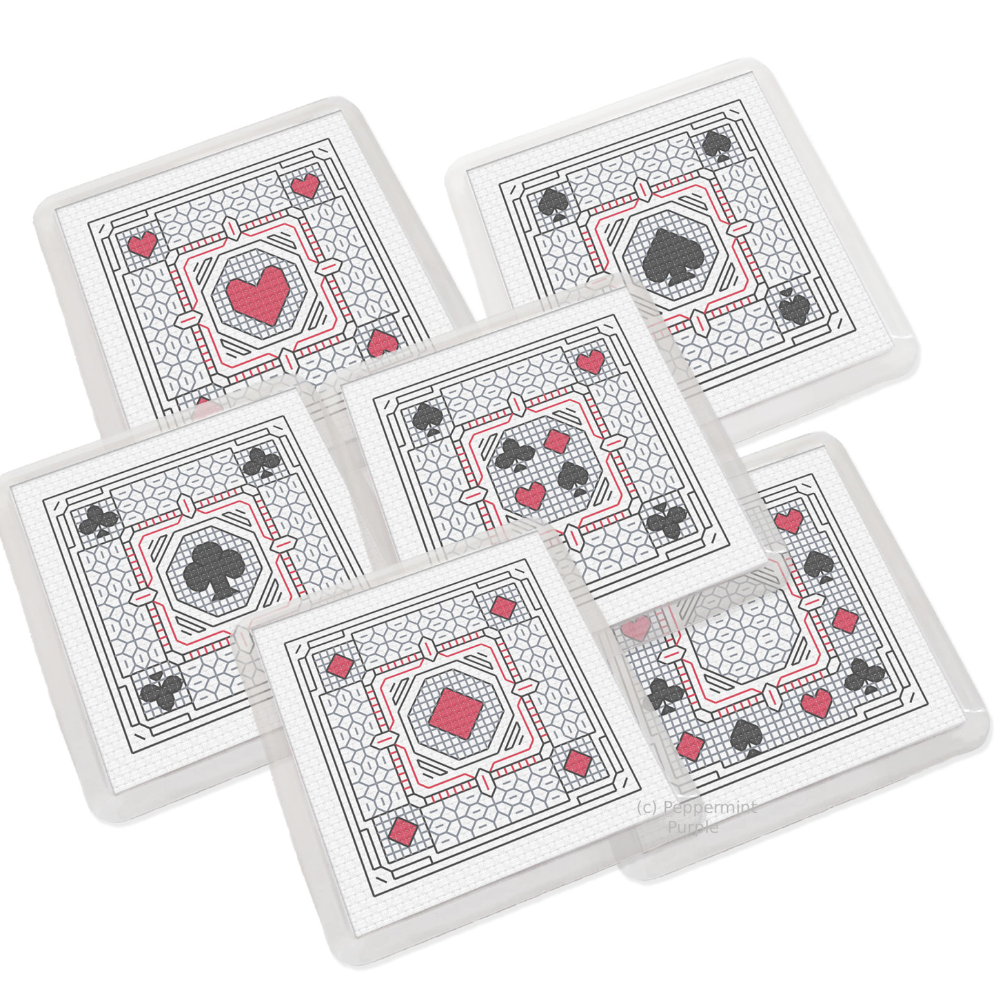 Card Suite Coasters Blackwork Pattern by Peppermint Purple