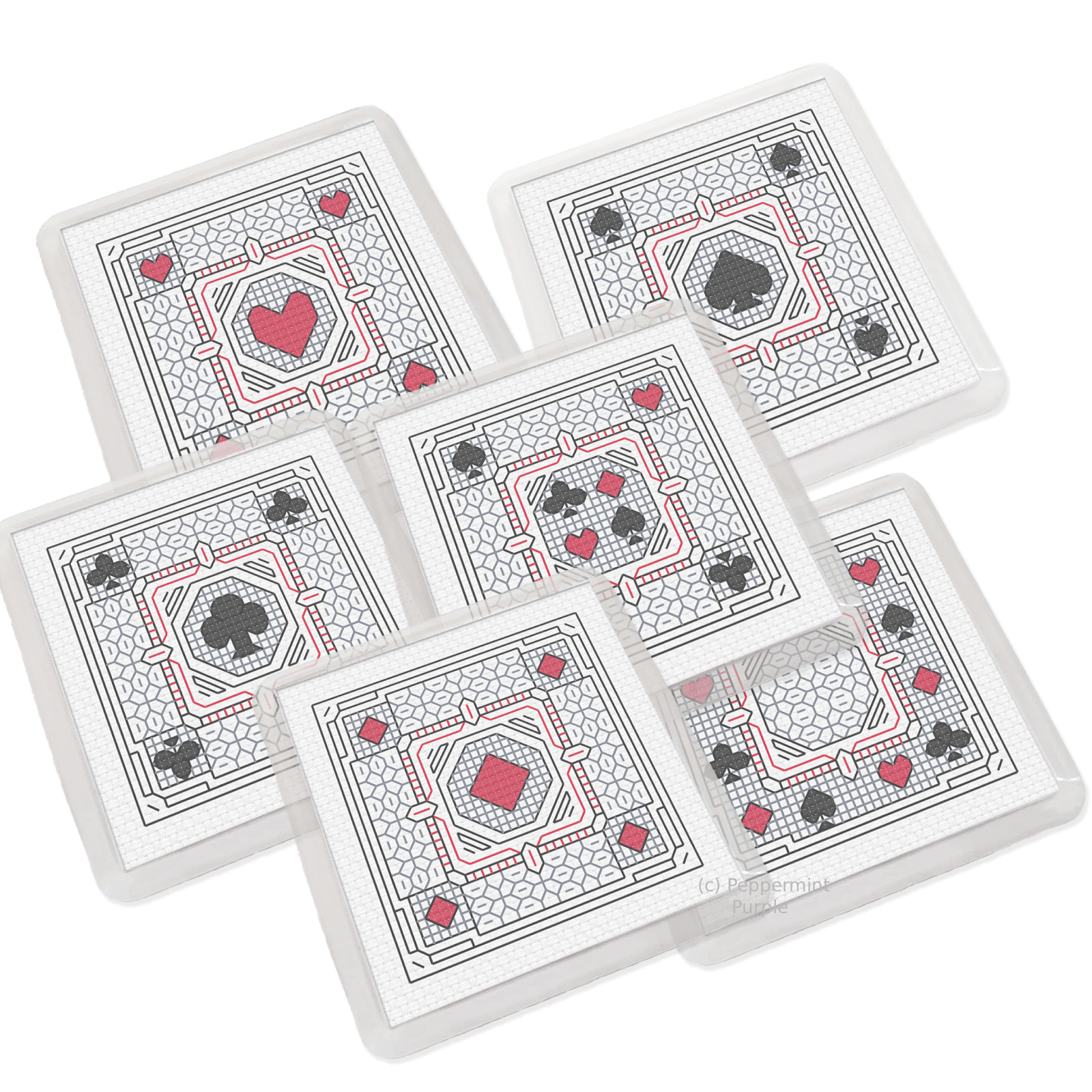 Card Suite Coasters Blackwork Pattern by Peppermint Purple