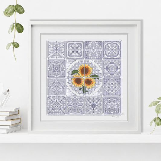 Dutch Tiles - Sunflower Blackwork Pattern by Peppermint Purple