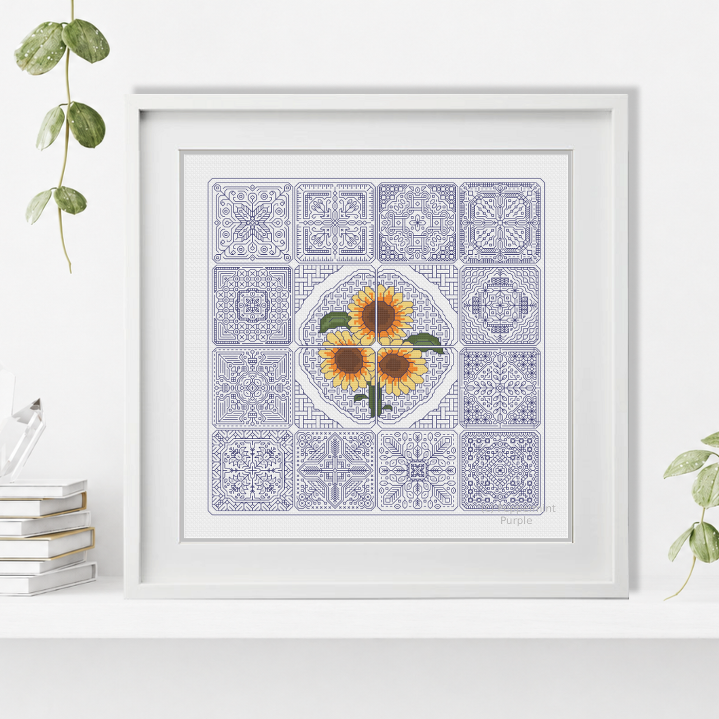 Dutch Tiles - Sunflower Blackwork Pattern by Peppermint Purple