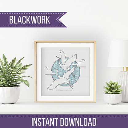 Crane 2 Blackwork Pattern by Peppermint Purple