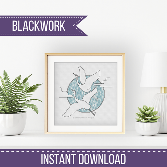 Crane 2 Blackwork Pattern by Peppermint Purple