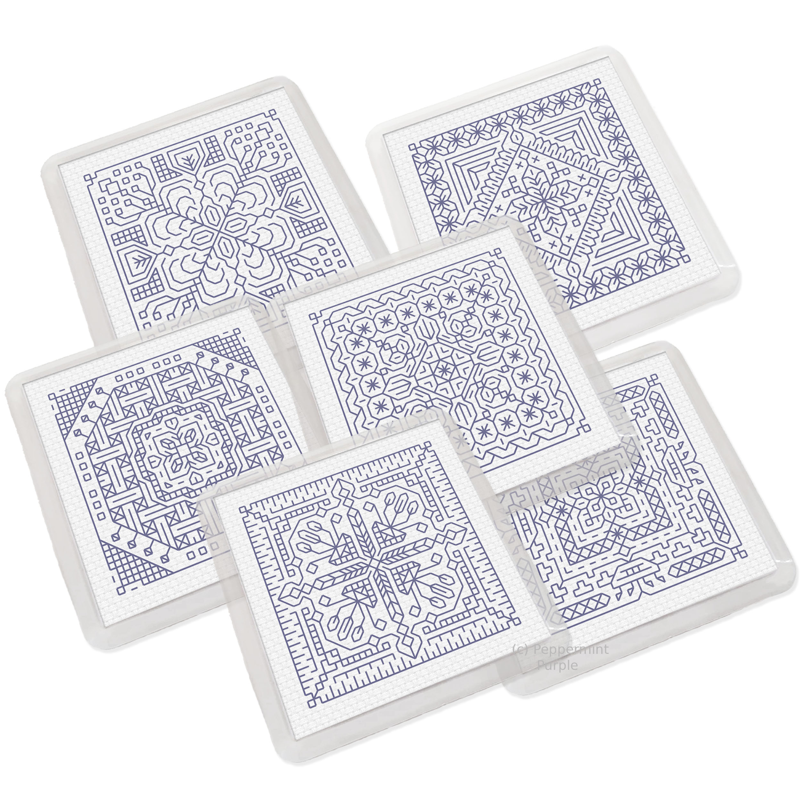 Dutch Tile Coasters Blackwork Pattern by Peppermint Purple