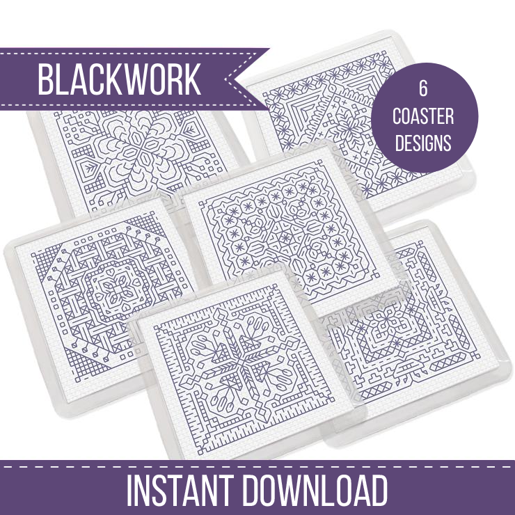 Dutch Tile Coasters Blackwork Pattern by Peppermint Purple