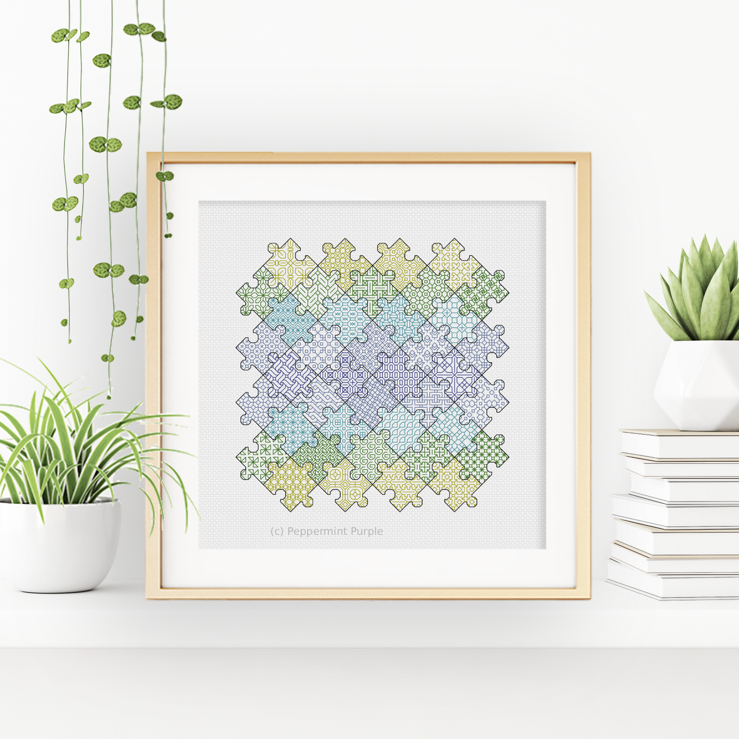 Jigsaw Puzzle Blackwork Blackwork Pattern by Peppermint Purple