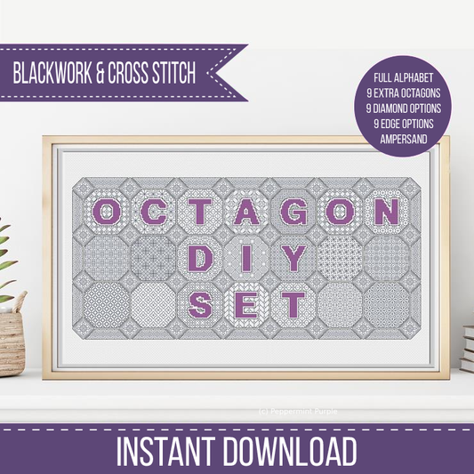 Octagon Design Set Blackwork Pattern by Peppermint Purple