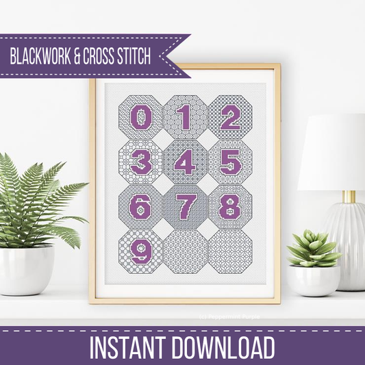 Octagon Design Set - Numbers Blackwork Pattern by Peppermint Purple