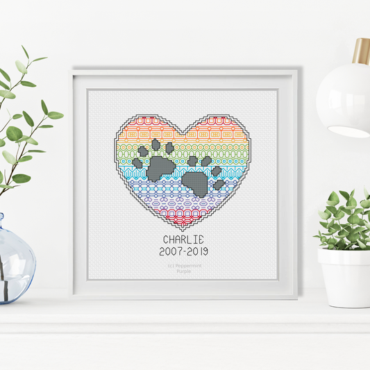 Paws on my Heart Blackwork Pattern by Peppermint Purple