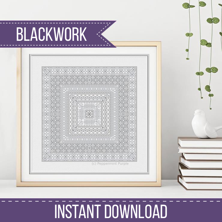 Blackwork Squares Blackwork Pattern by Peppermint Purple