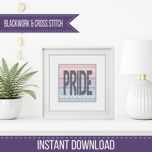 Bi Pride - Stonewall Charity Blackwork Pattern by Peppermint Purple