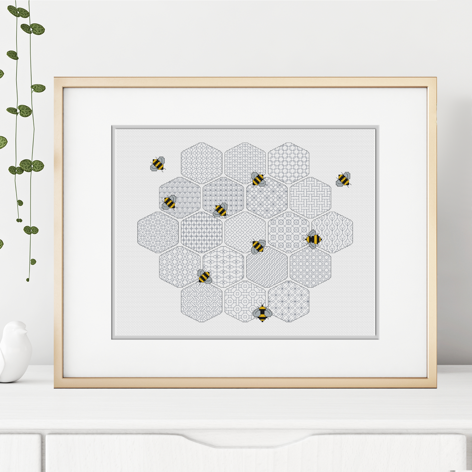 Blackwork Worker Bees Blackwork Pattern by Peppermint Purple