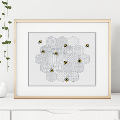 Blackwork Worker Bees Blackwork Pattern by Peppermint Purple