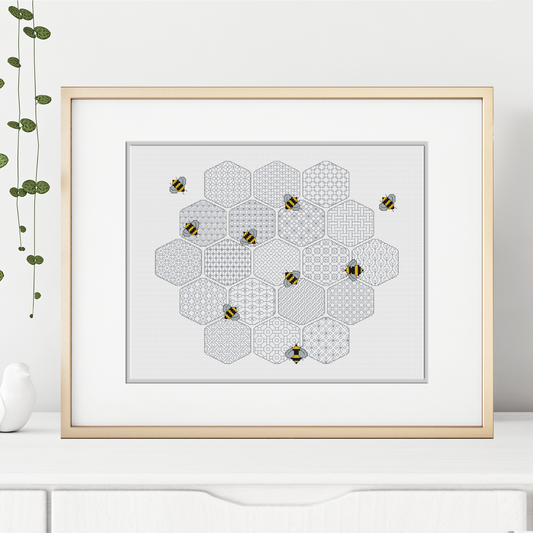 Blackwork Worker Bees Blackwork Pattern by Peppermint Purple