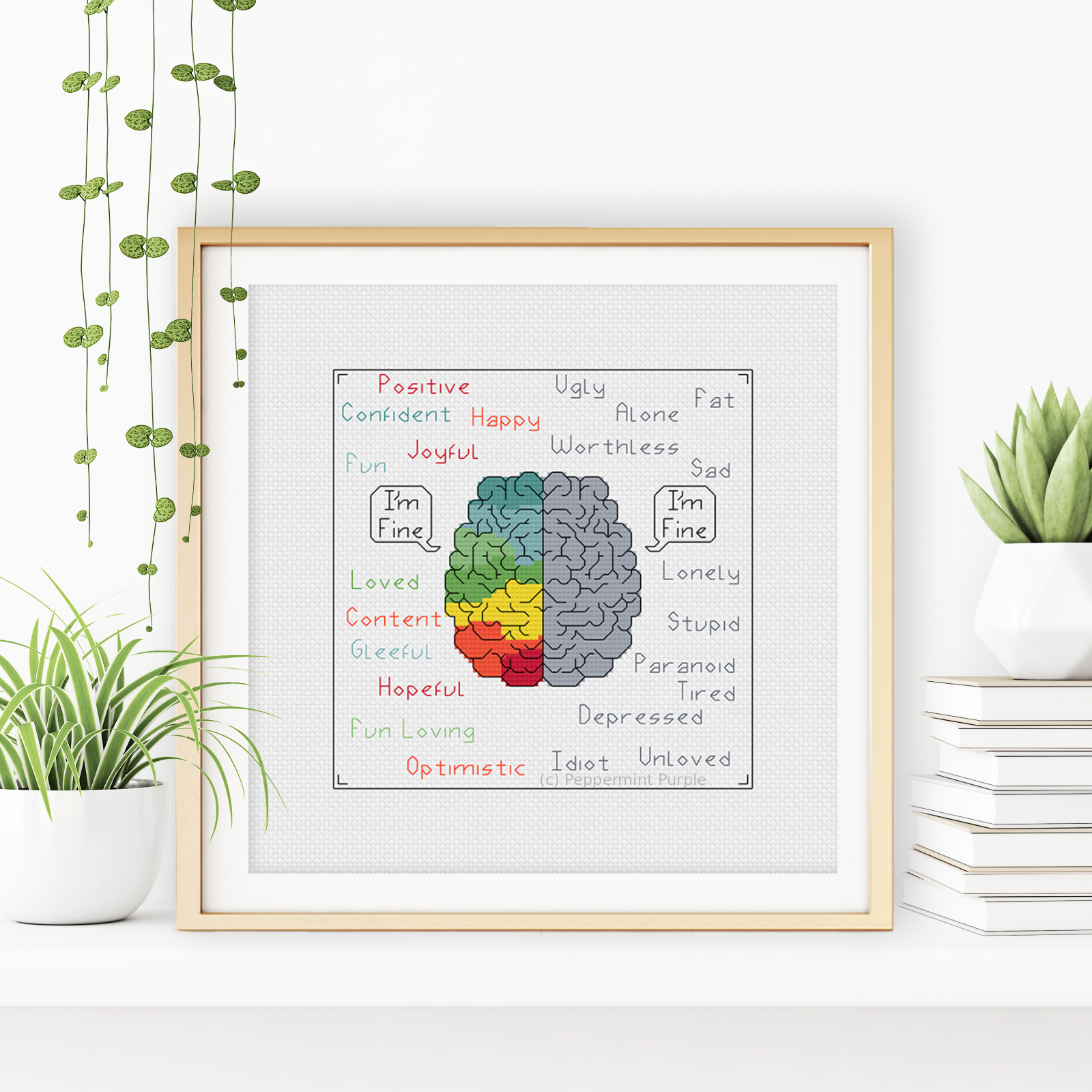 I'm Fine - Mind Charity Blackwork Pattern by Peppermint Purple