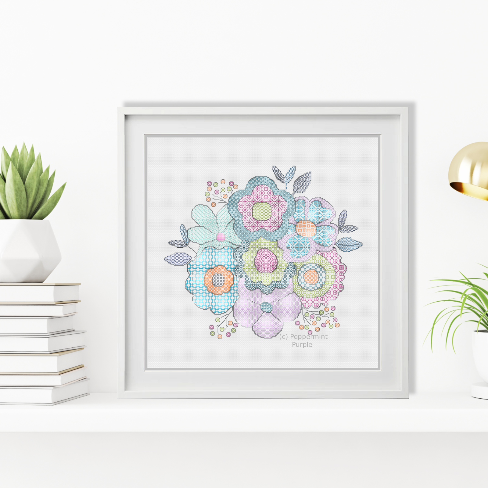 Floral Bouquet Blackwork Pattern by Peppermint Purple