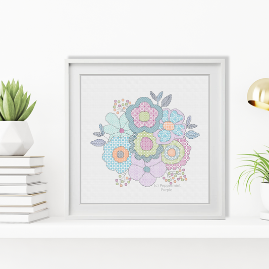 Floral Bouquet Blackwork Pattern by Peppermint Purple
