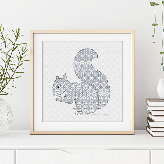 Squirrel Blackwork Blackwork Pattern by Peppermint Purple