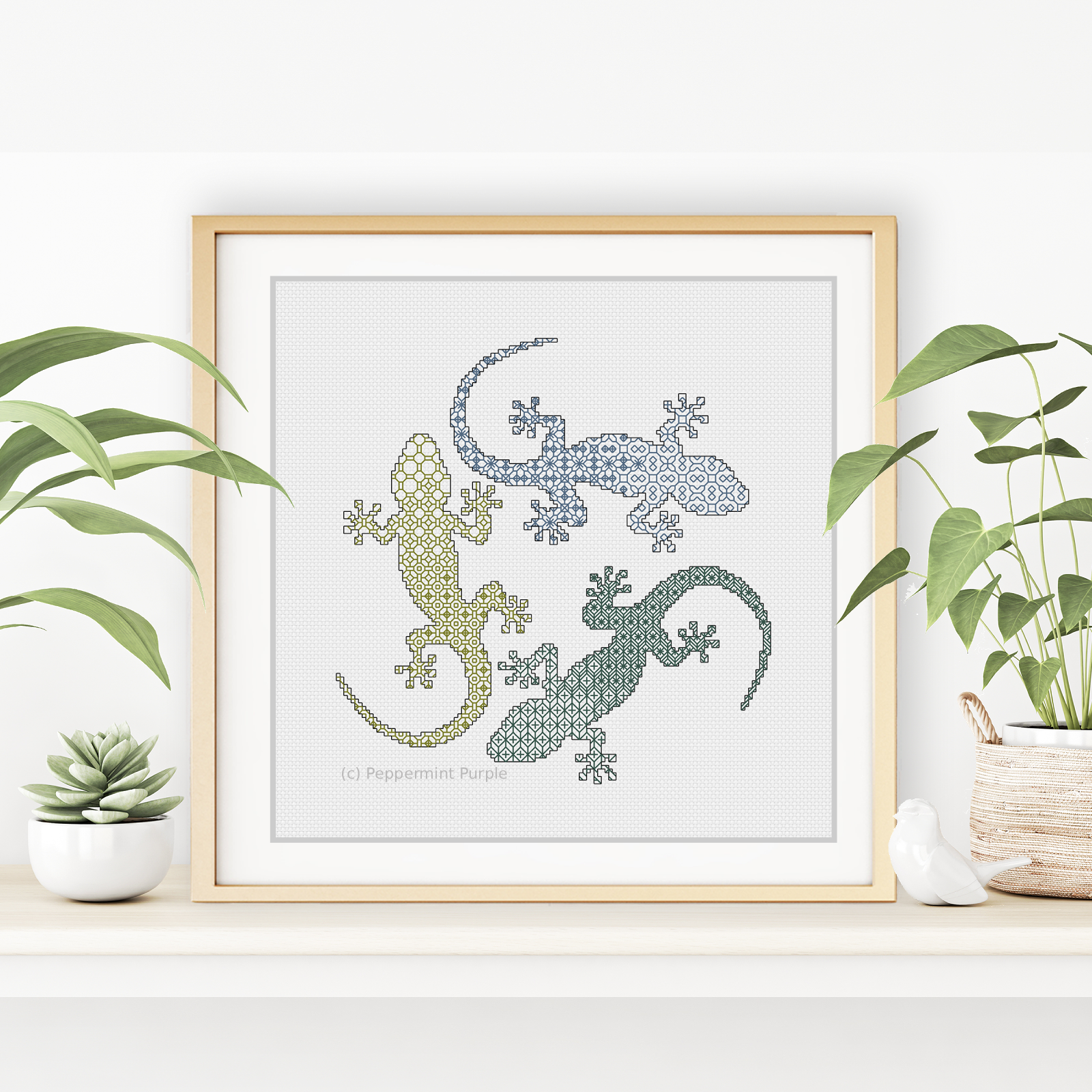 Blackwork Geckos Blackwork Pattern by Peppermint Purple