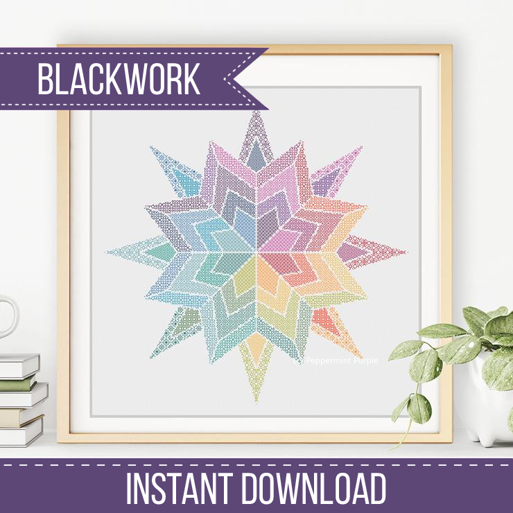 Blackwork Rainbow Star Blackwork Pattern by Peppermint Purple