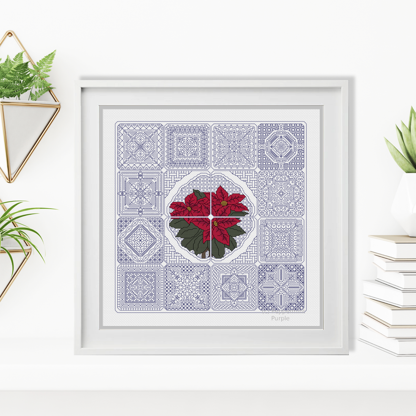 Dutch Tiles - Poinsettia Blackwork Pattern by Peppermint Purple