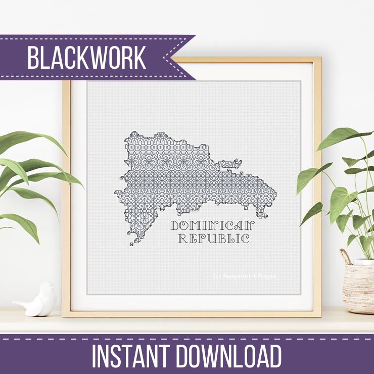 Dominican Republic Blackwork Pattern Blackwork Pattern by Peppermint Purple