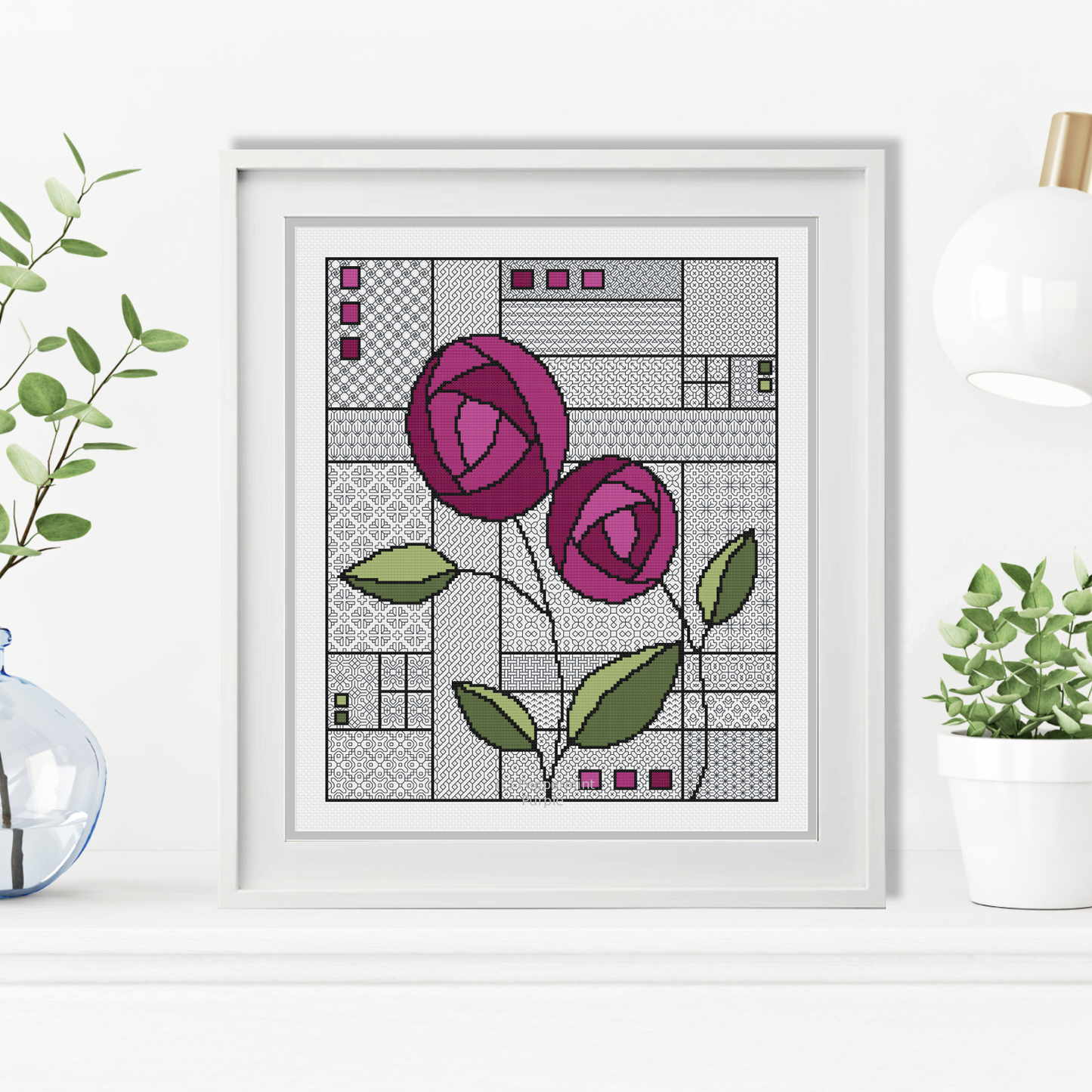 Mackintosh Roses Blackwork Pattern by Peppermint Purple