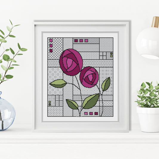Mackintosh Roses Blackwork Pattern by Peppermint Purple