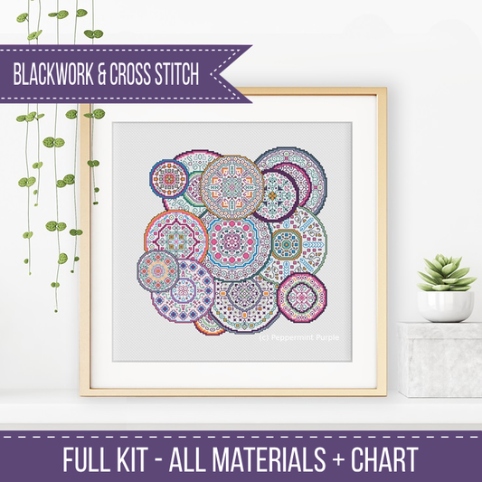 Mandala Millefiori Blackwork Kit Blackwork Kit by Peppermint Purple