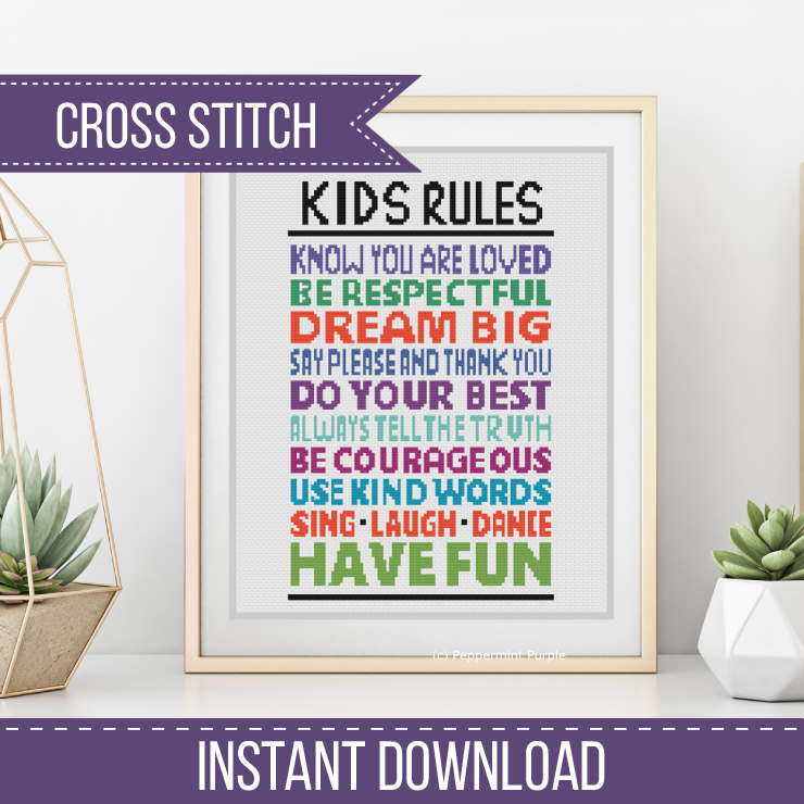 Kids Rules Cross Stitch Pattern by Peppermint Purple