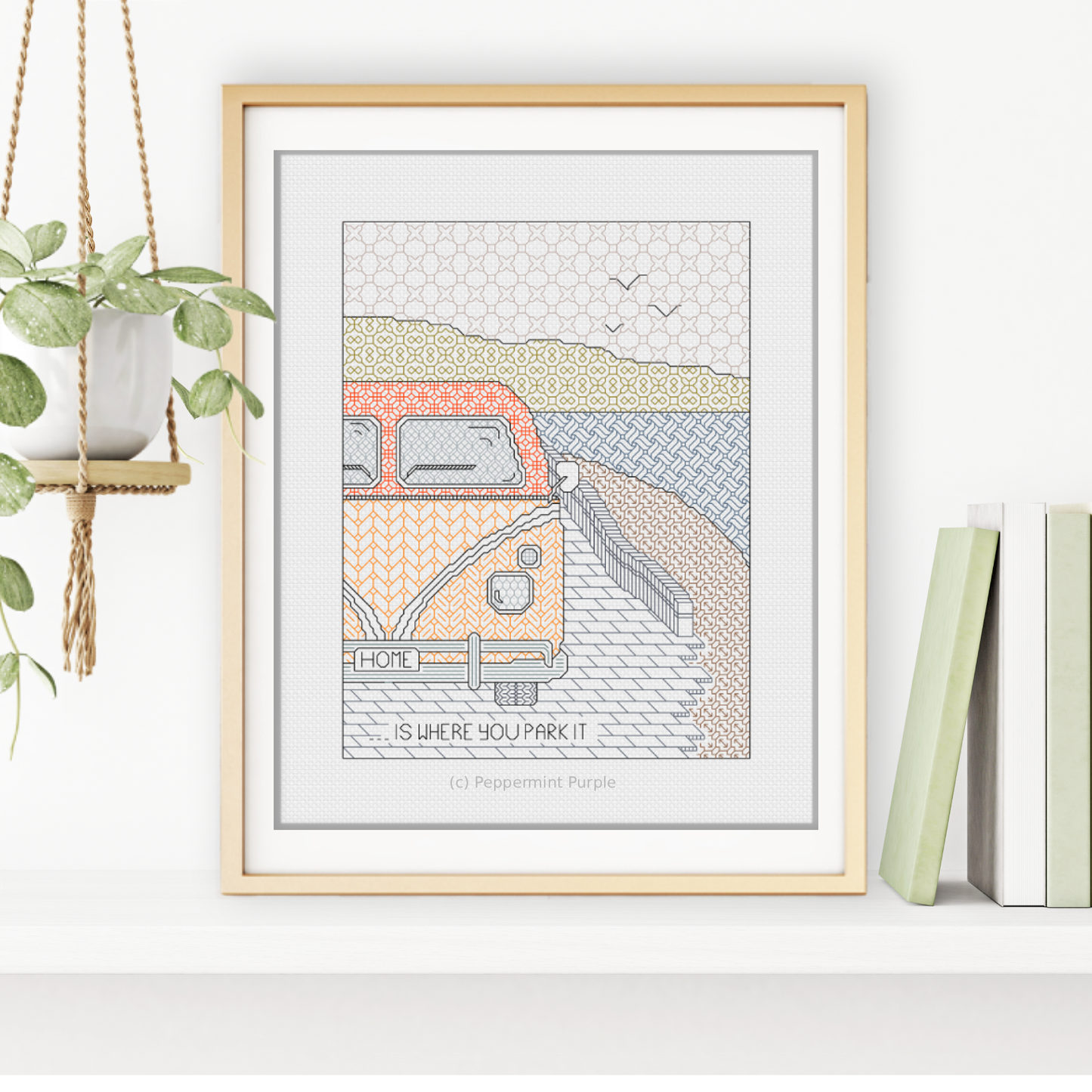 Home is Where you Park it Blackwork Pattern by Peppermint Purple