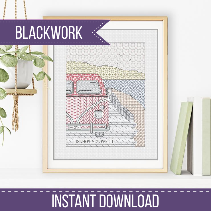 Home is Where you Park it Blackwork Pattern by Peppermint Purple